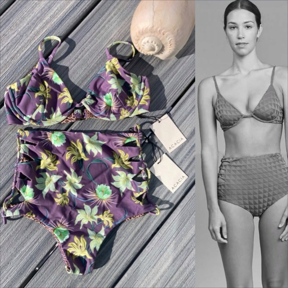 acacia swimwear Purple Floral High-Waist Bikini